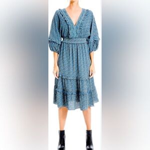 Max Studio Women's 3/4 Sleeve Tiered Bubble Crepe Dress medium NWT